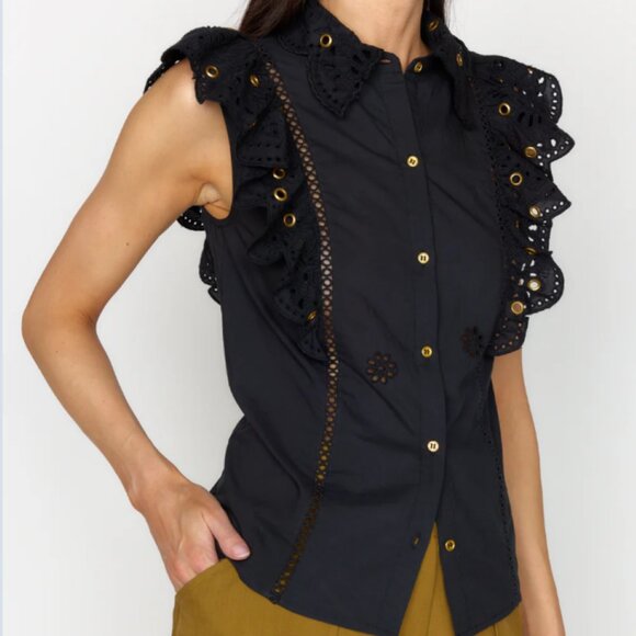 Christy Lynn Tania Ruffle Eyelet top with Gold accents - Size Small - Picture 10 of 11